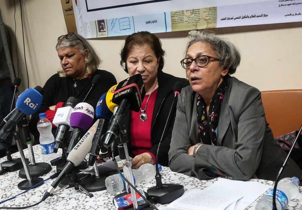 Aida Seif el-Dawla , Suzan Fayyad, center, and Magda Adly, right, co-founder of El Nadeem Center